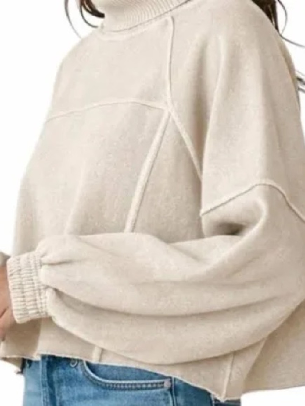 aerie Cream Turtleneck Balloon-Sleeve Sweatshirt